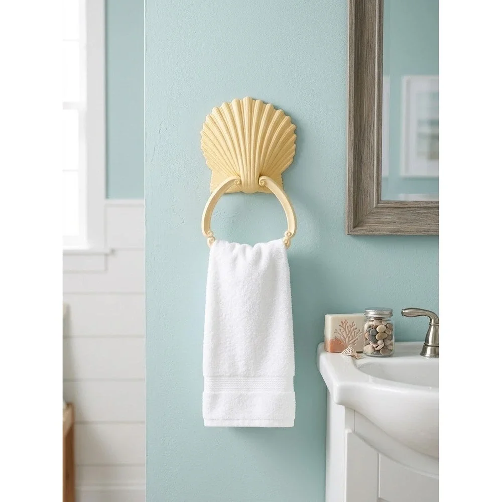 Vintage Homco Seashell Towel Ring Cream Yellow Plastic Coastal Decor 3380